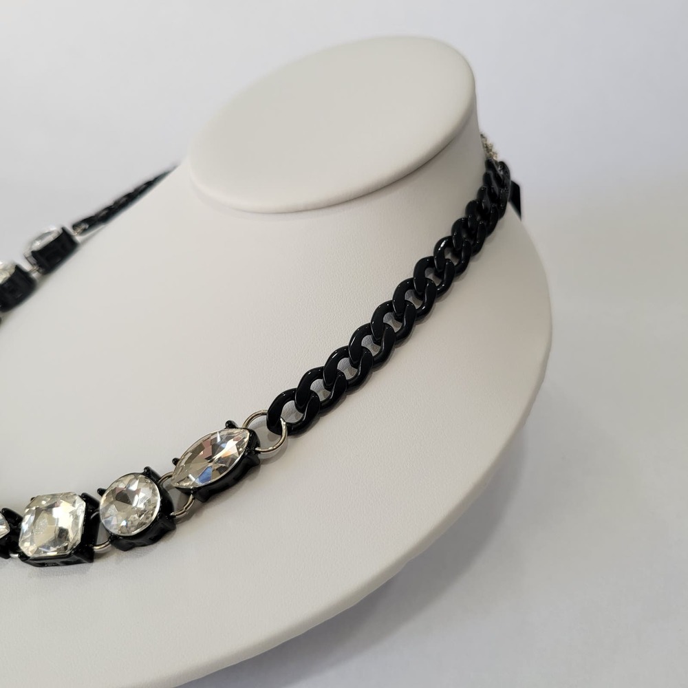 Steve Madden Crystal Stone Bib Necklace Black Goth Glam NEW - Picture 7 of 8